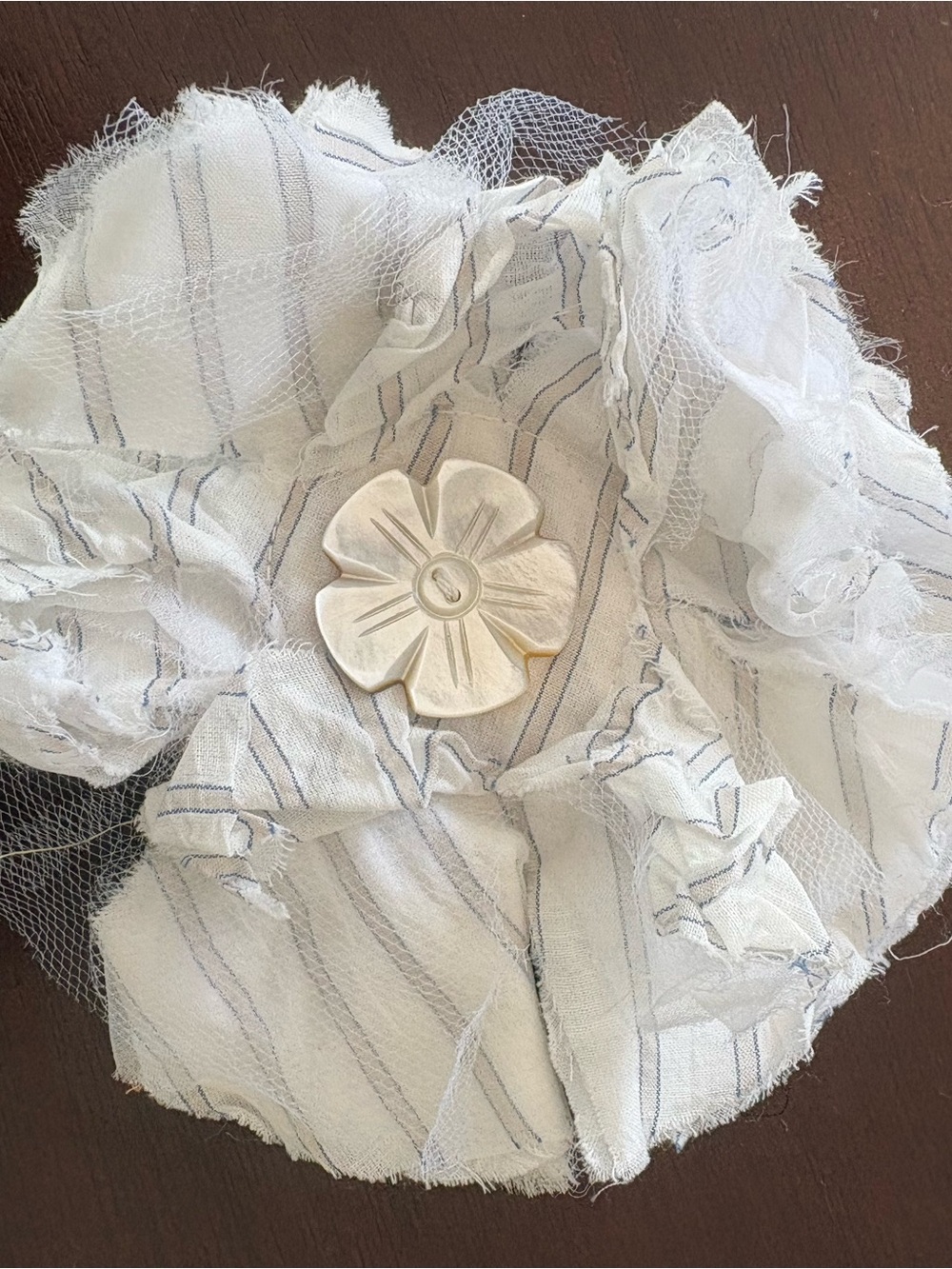Handmade White Fabric Floral Brooch with Pearl Center - Brand Unspecified